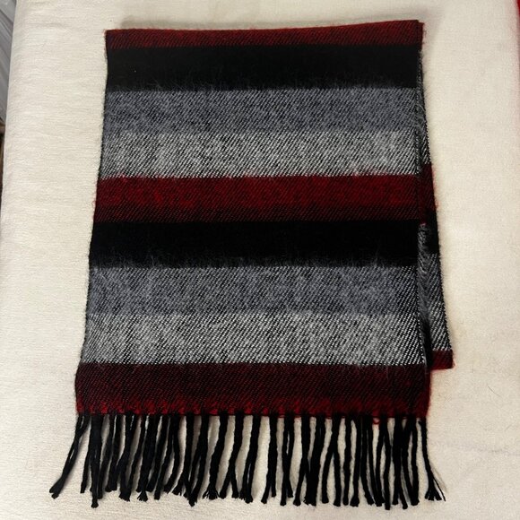 Enzo Mantovani 100% Cashmere Scarves Red /Black/Gray  Soft Luxurious Warm Fringe - Picture 3 of 14